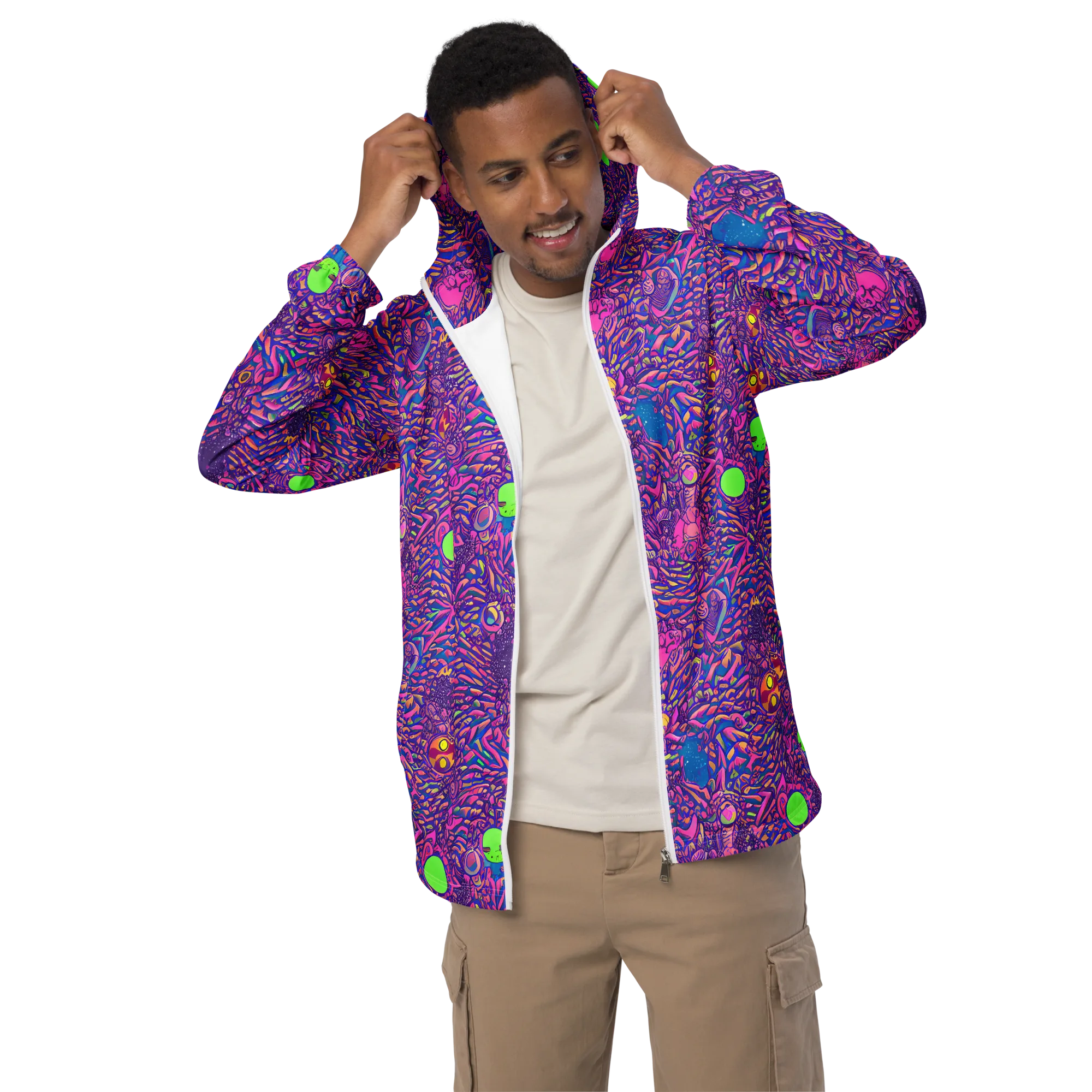 Neon Jungle on Men's Windbreaker — Front