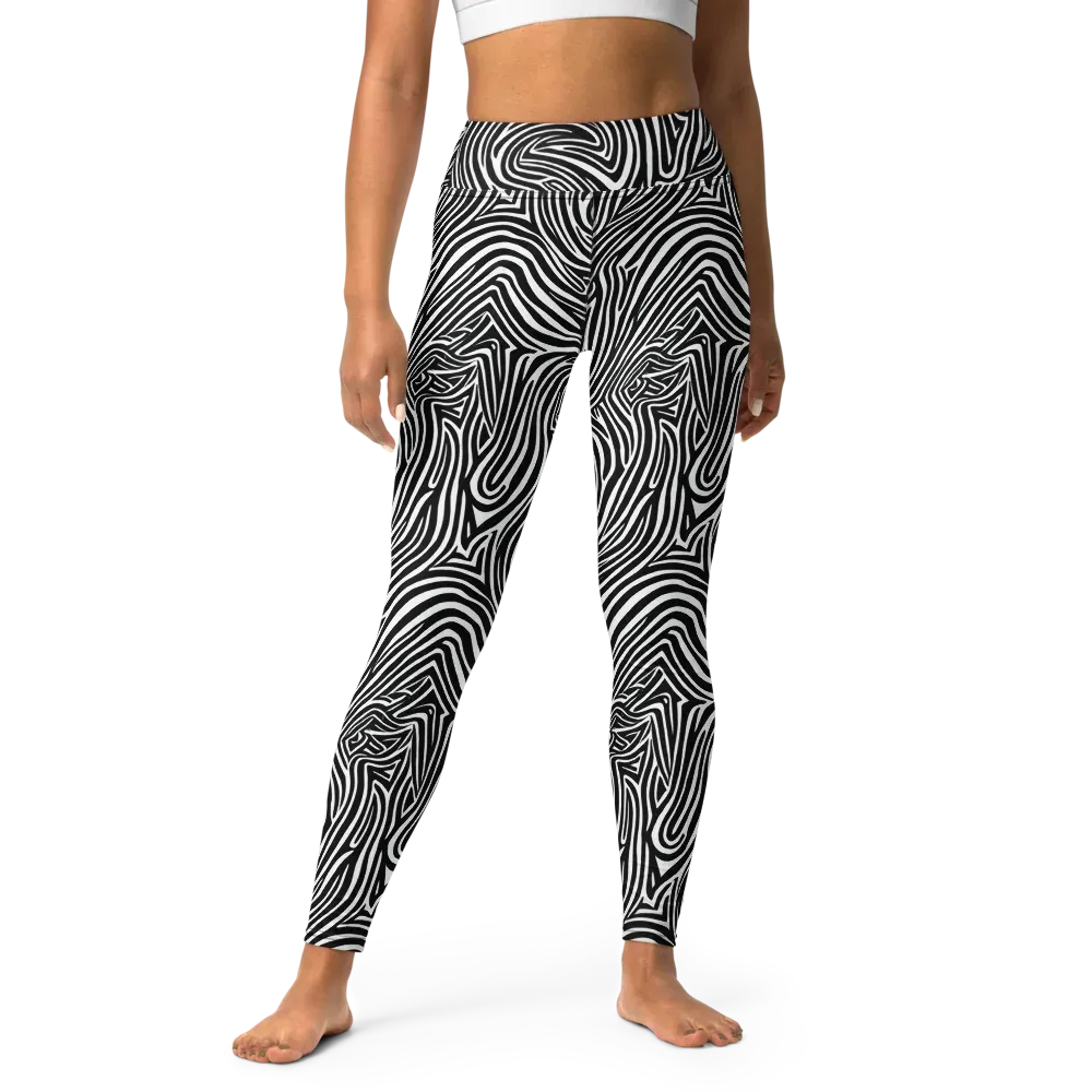 Monochrome Current on Yoga Leggings — Front