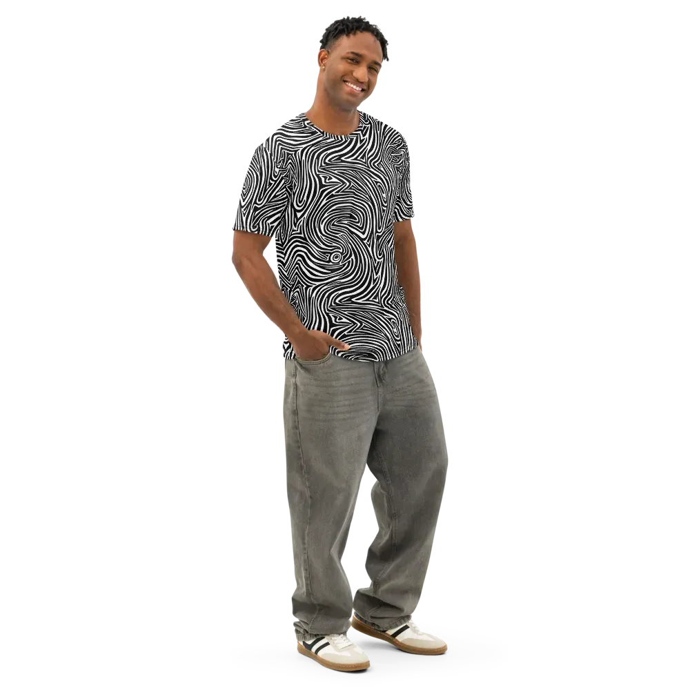 Monochrome Current on Men's Cotton Crew Neck T-Shirt — Right Front
