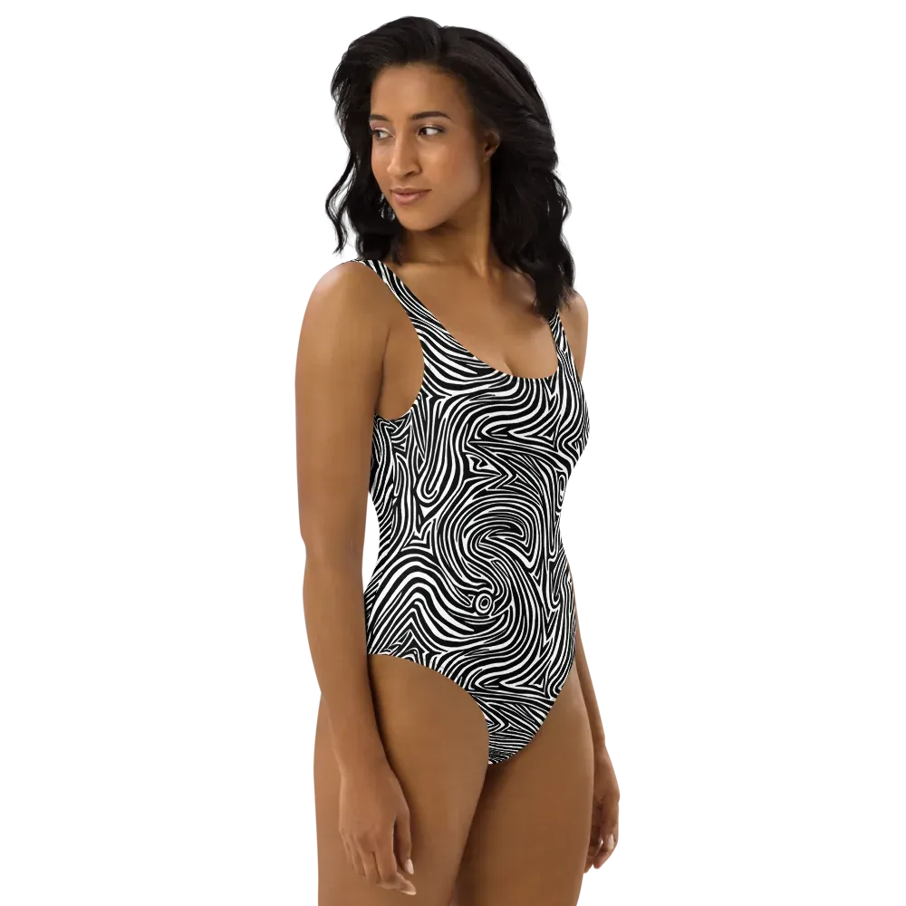 Monochrome Current on One-Piece Swimsuit — Right