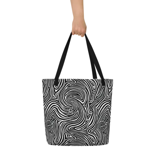 Monochrome Current on a Large Tote Bag W/ Pocket