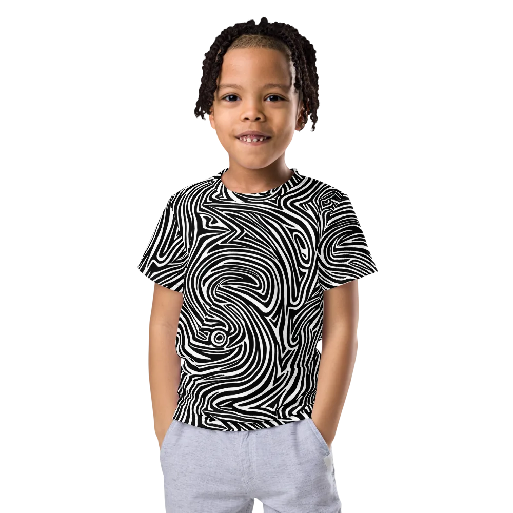 Monochrome Current on Kids Crew Neck T-Shirt — Front