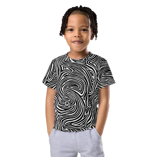 Monochrome Current on a Kids Crew Neck T-Shirt