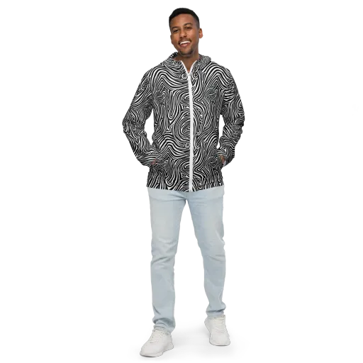 Monochrome Current on a Men's Windbreaker