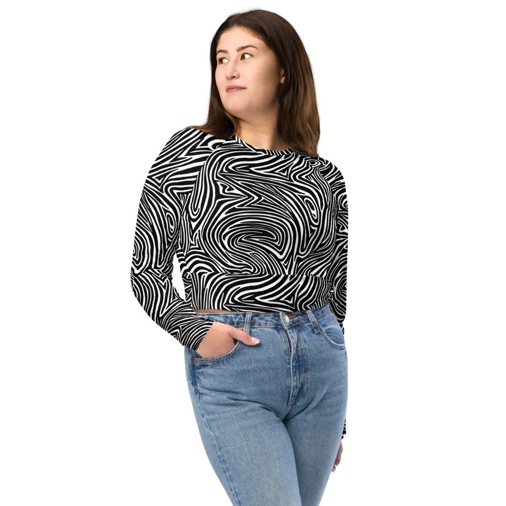 Monochrome Current on Long Sleeve Crop Top — Front