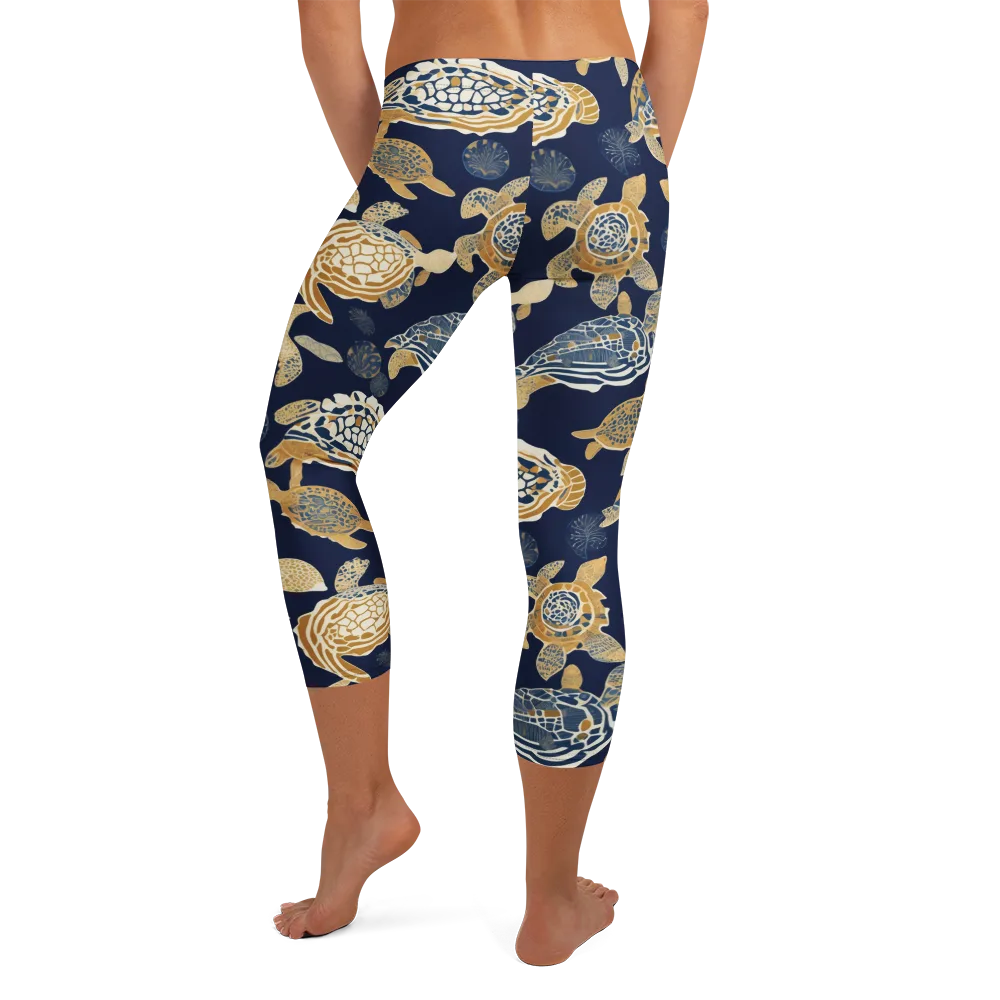 Navy Tidal Garden on Capri Leggings — Back