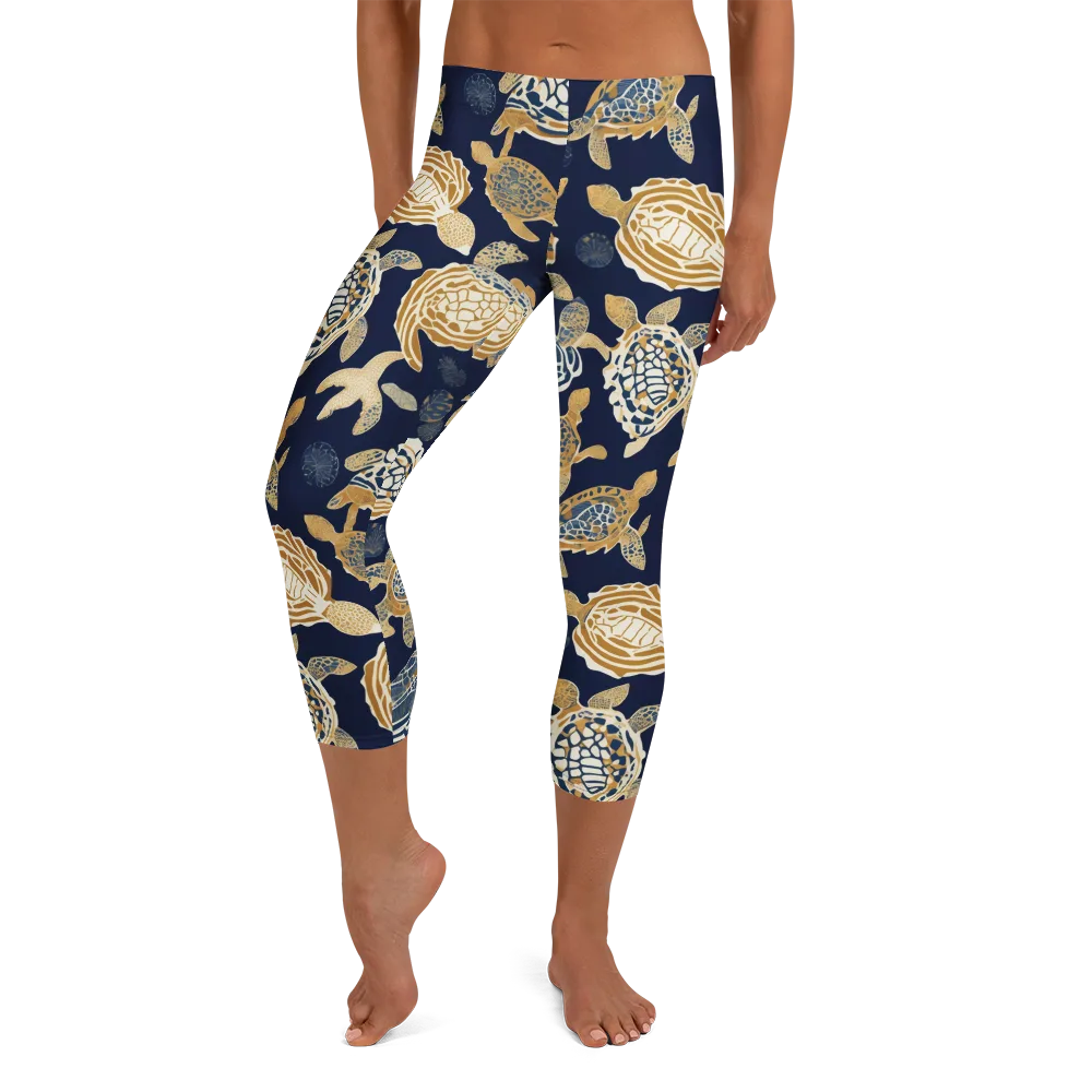Navy Tidal Garden on Capri Leggings — Front