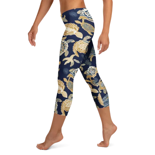 Navy Tidal Garden on a Capri Leggings