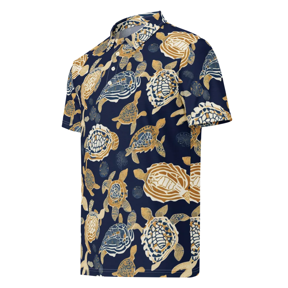 Navy Tidal Garden on Men's Slim Fit Polo Shirt — Left Front