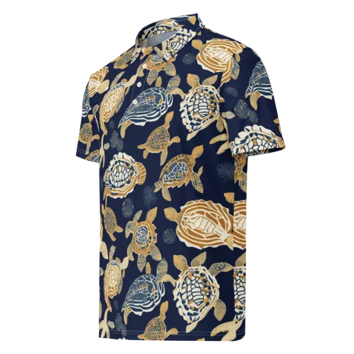 Navy Tidal Garden on a Men's Slim Fit Polo Shirt