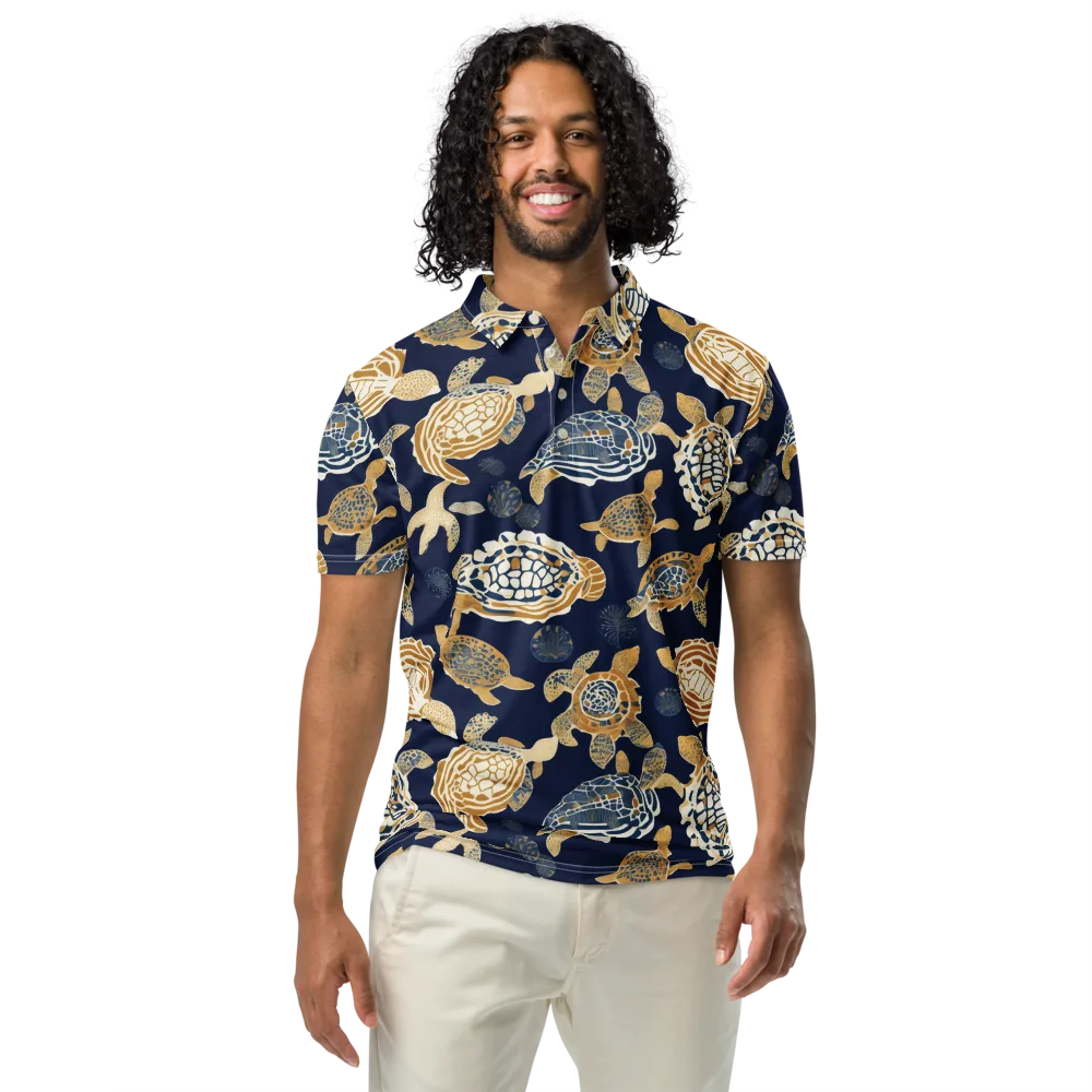 Navy Tidal Garden on Men's Slim Fit Polo Shirt — Front