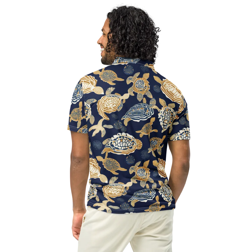 Navy Tidal Garden on Men's Slim Fit Polo Shirt — Back
