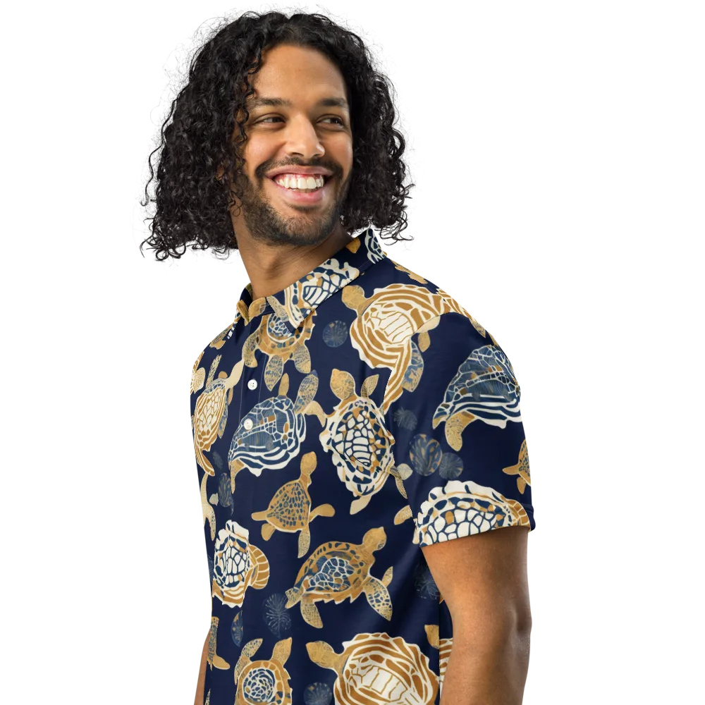 Navy Tidal Garden on Men's Slim Fit Polo Shirt — Left Front