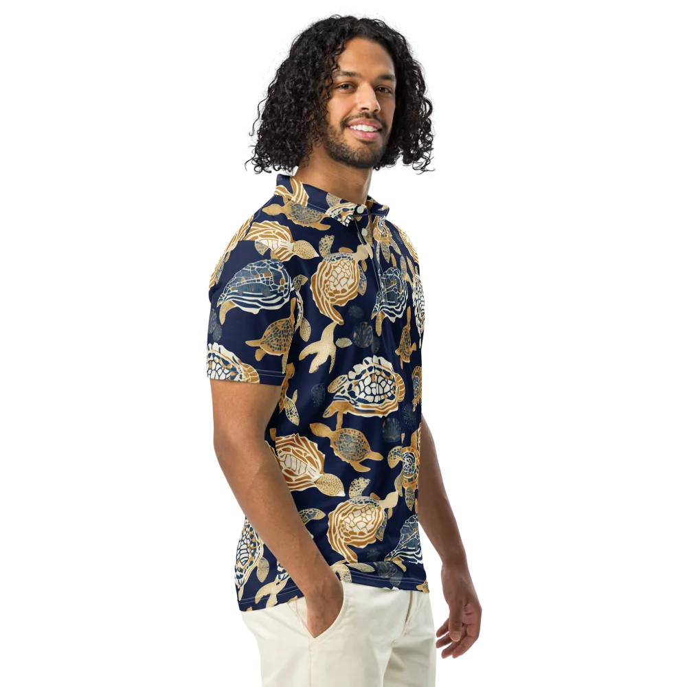 Navy Tidal Garden on Men's Slim Fit Polo Shirt — Right Front