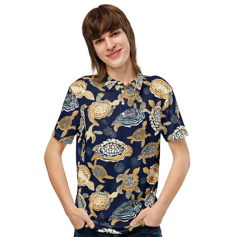Navy Tidal Garden on Men's Slim Fit Polo Shirt — Front