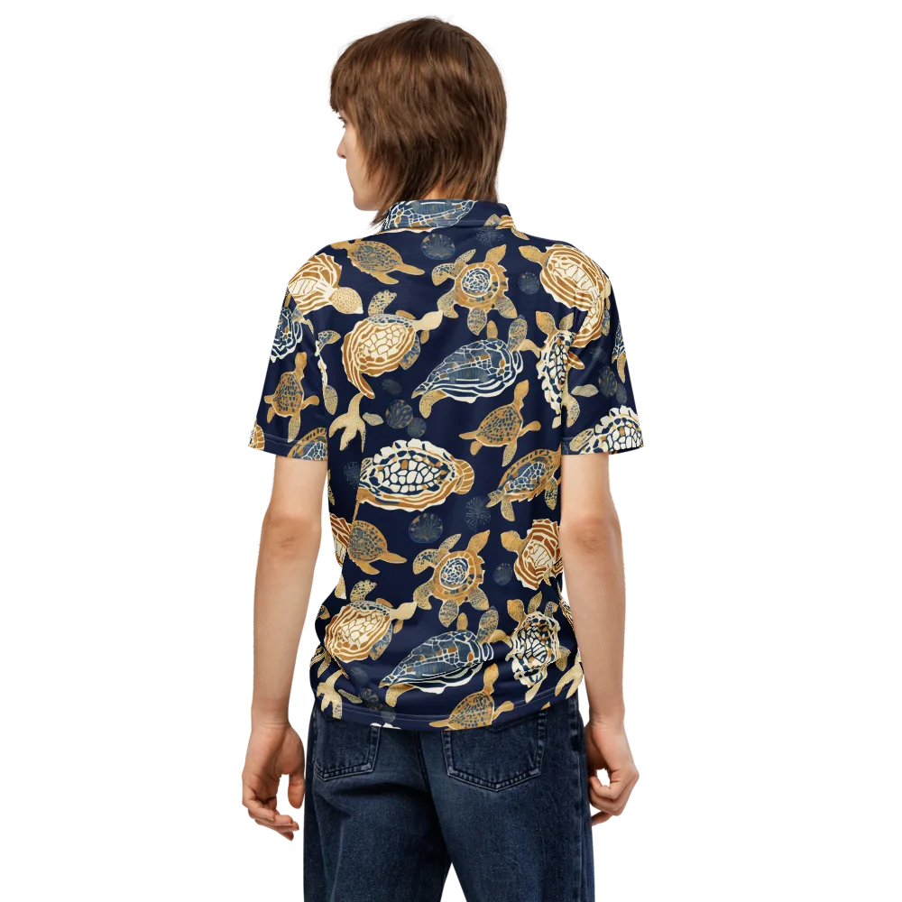 Navy Tidal Garden on Men's Slim Fit Polo Shirt — Back