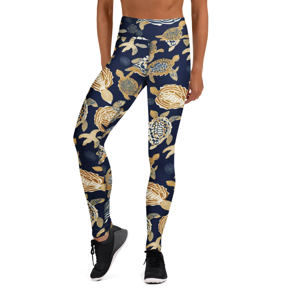 Navy Tidal Garden on Yoga Leggings — Front