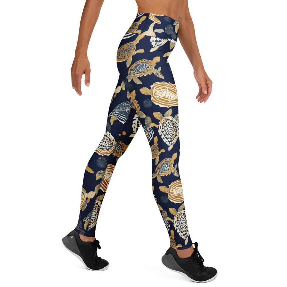 Navy Tidal Garden on Yoga Leggings — Right