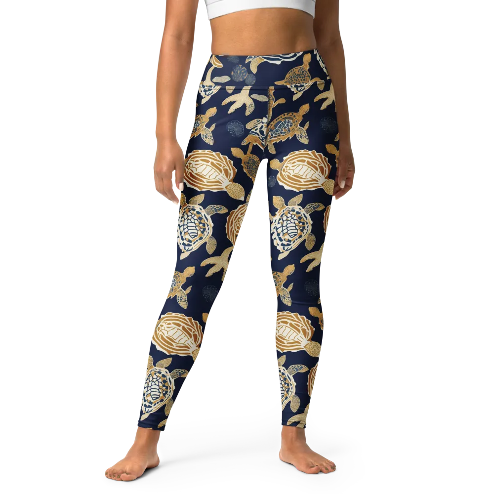 Navy Tidal Garden on Yoga Leggings — Front