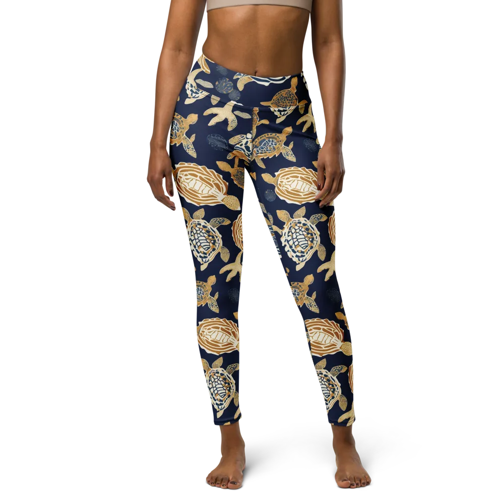 Navy Tidal Garden on Yoga Leggings — Front