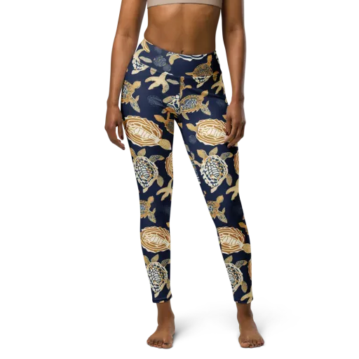Navy Tidal Garden on a Yoga Leggings