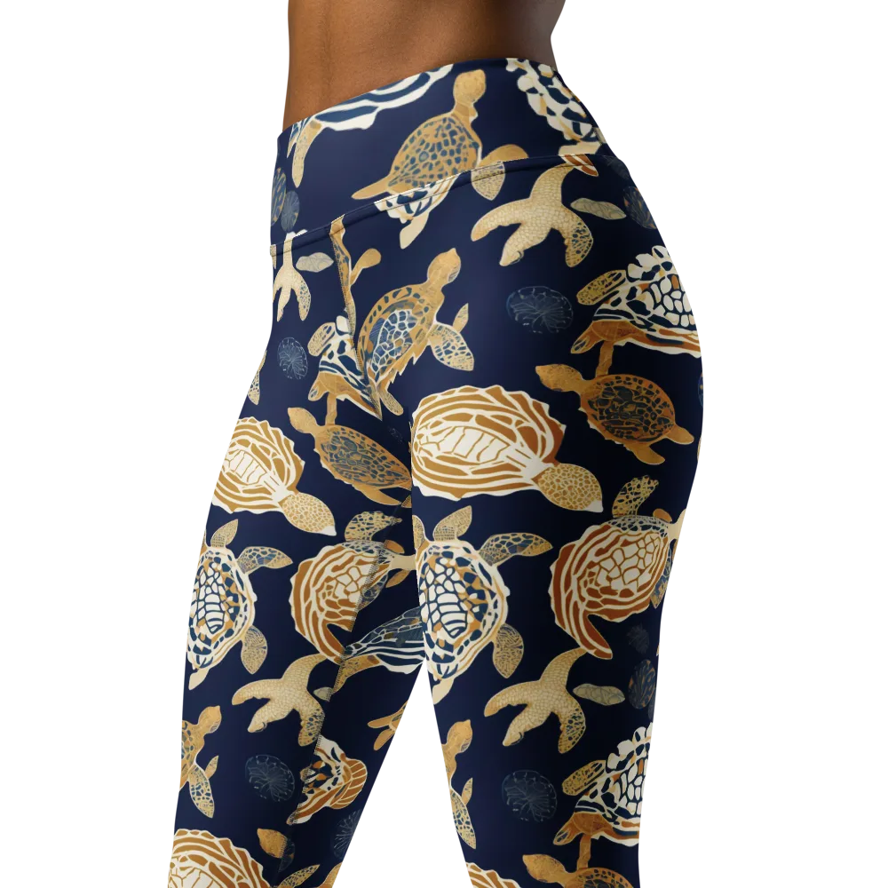 Navy Tidal Garden on Yoga Leggings — Left Front