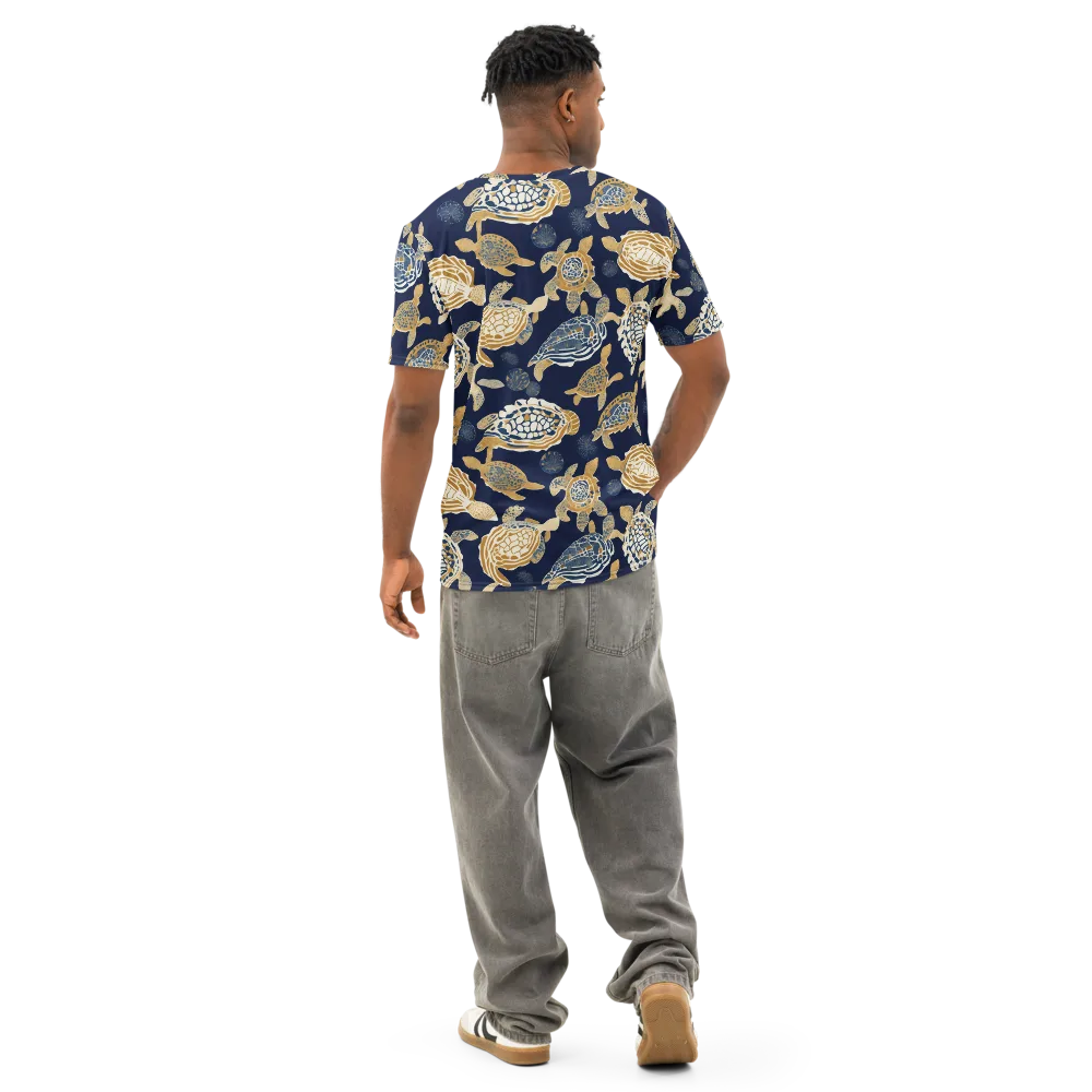 Navy Tidal Garden on Men's Cotton Crew Neck T-Shirt — Back