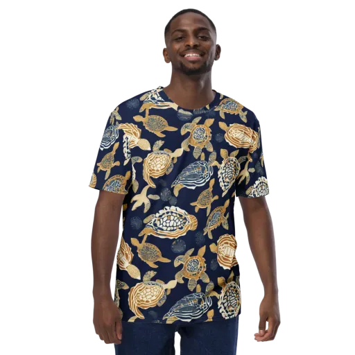 Navy Tidal Garden on a Men's Crew Neck T-Shirt