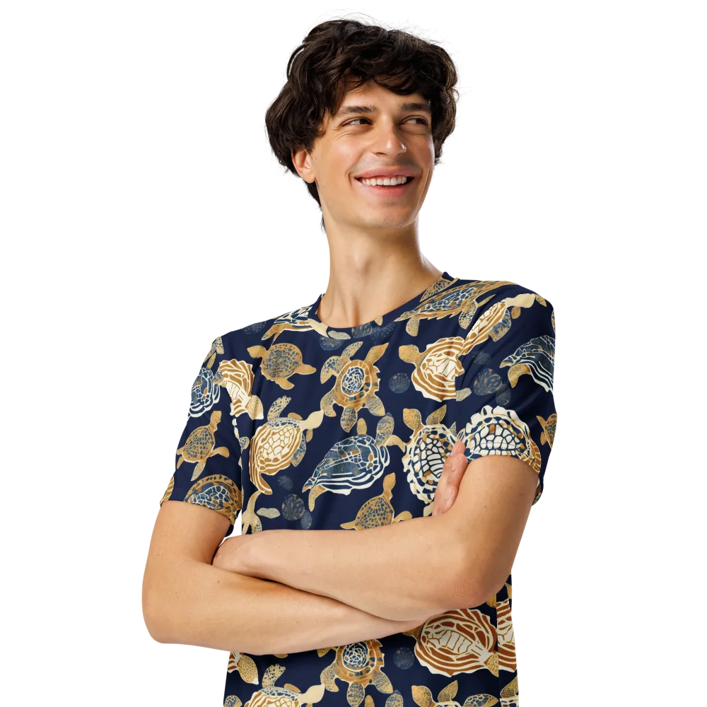 Navy Tidal Garden on Men's Crew Neck T-Shirt — Left Front