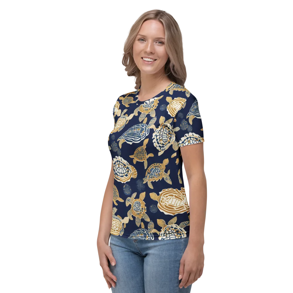 Navy Tidal Garden on Women's Crew Neck T-Shirt — Left