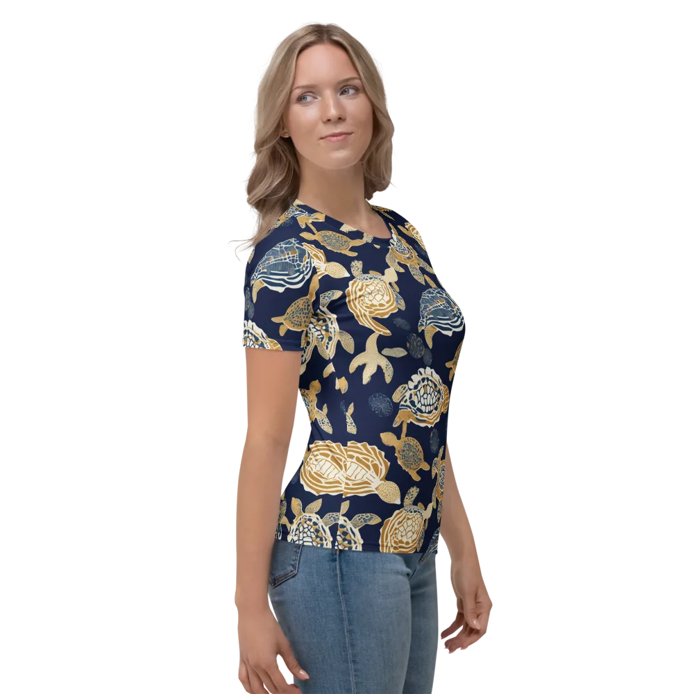 Navy Tidal Garden on Women's Crew Neck T-Shirt — Right