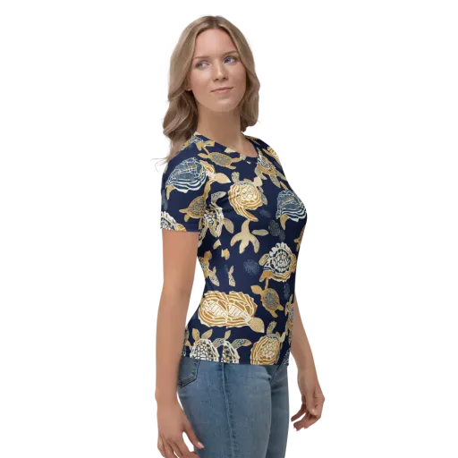 Navy Tidal Garden on a Women's Crew Neck T-Shirt