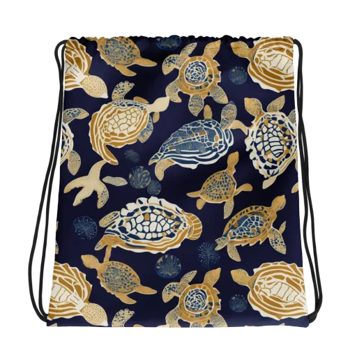 Navy Tidal Garden on a Drawstring Bag