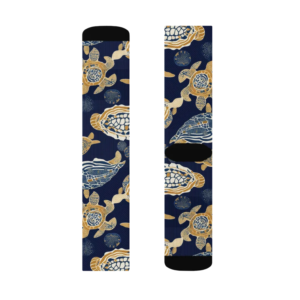 Navy Tidal Garden on Socks — Left Sock