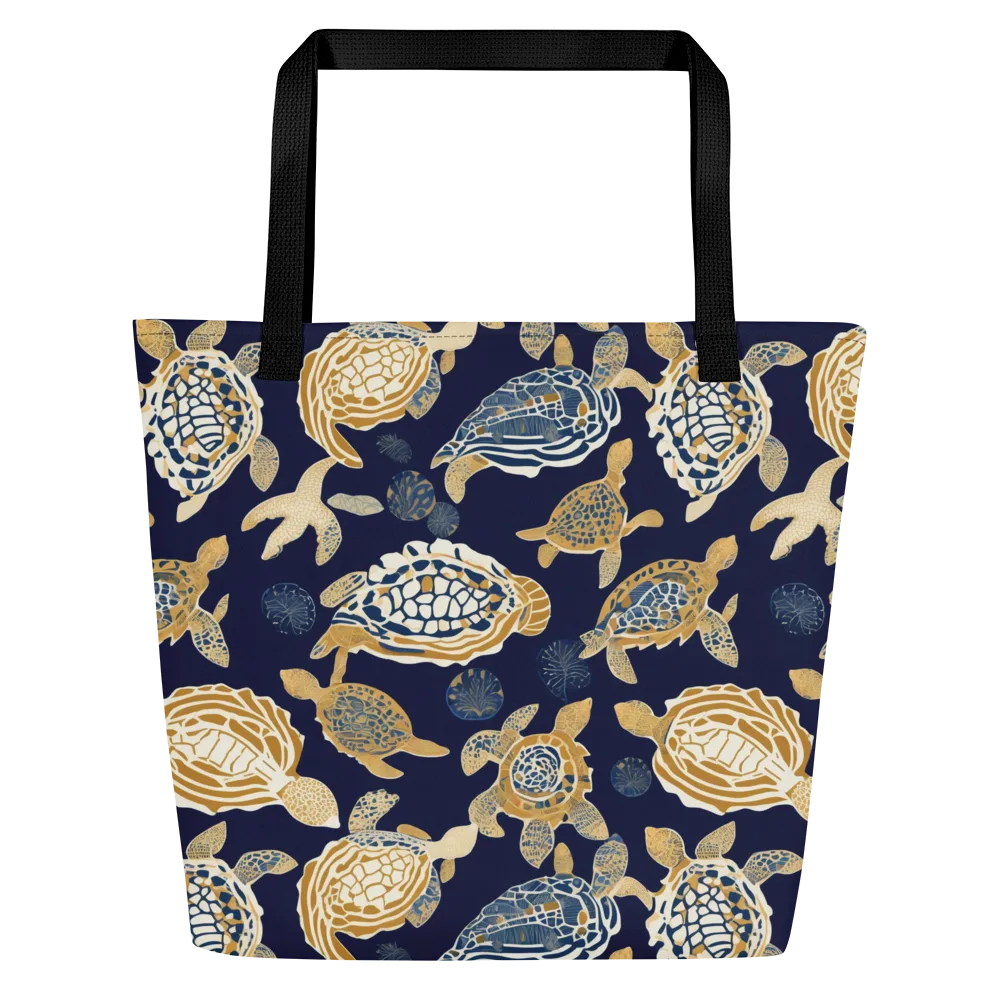 Navy Tidal Garden on Large Tote Bag W/ Pocket — Front