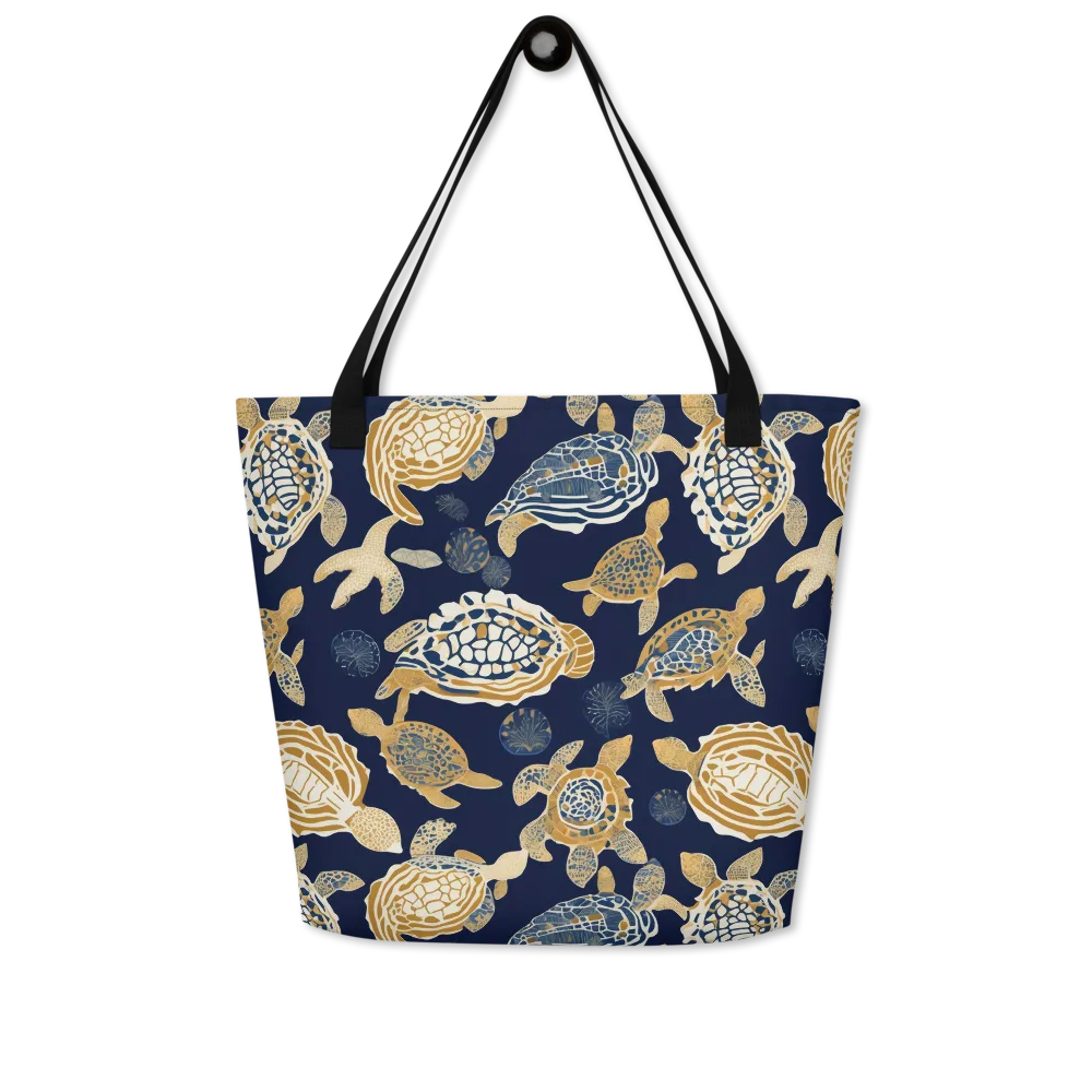 Navy Tidal Garden on Large Tote Bag W/ Pocket — Front
