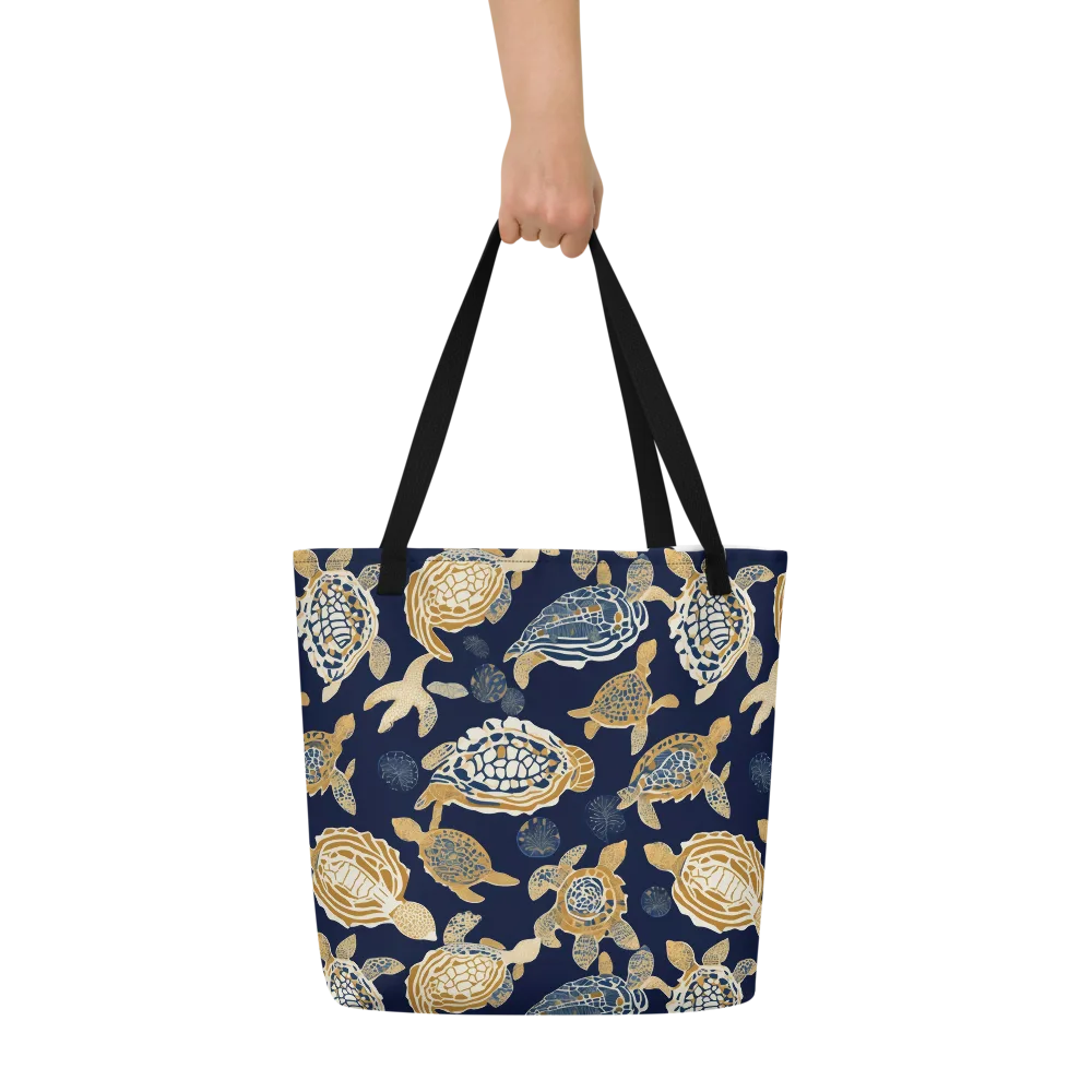 Navy Tidal Garden on Large Tote Bag W/ Pocket — Front