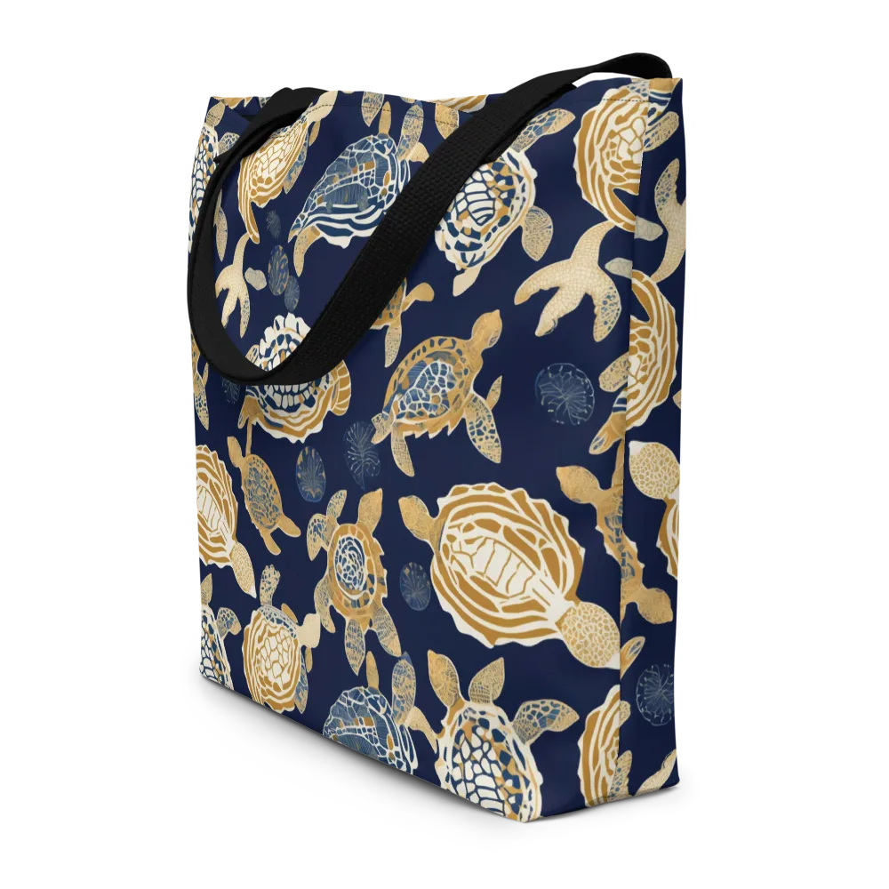 Navy Tidal Garden on Large Tote Bag W/ Pocket — Front