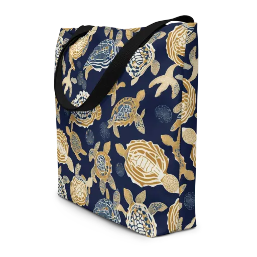 Navy Tidal Garden on a Large Tote Bag W/ Pocket