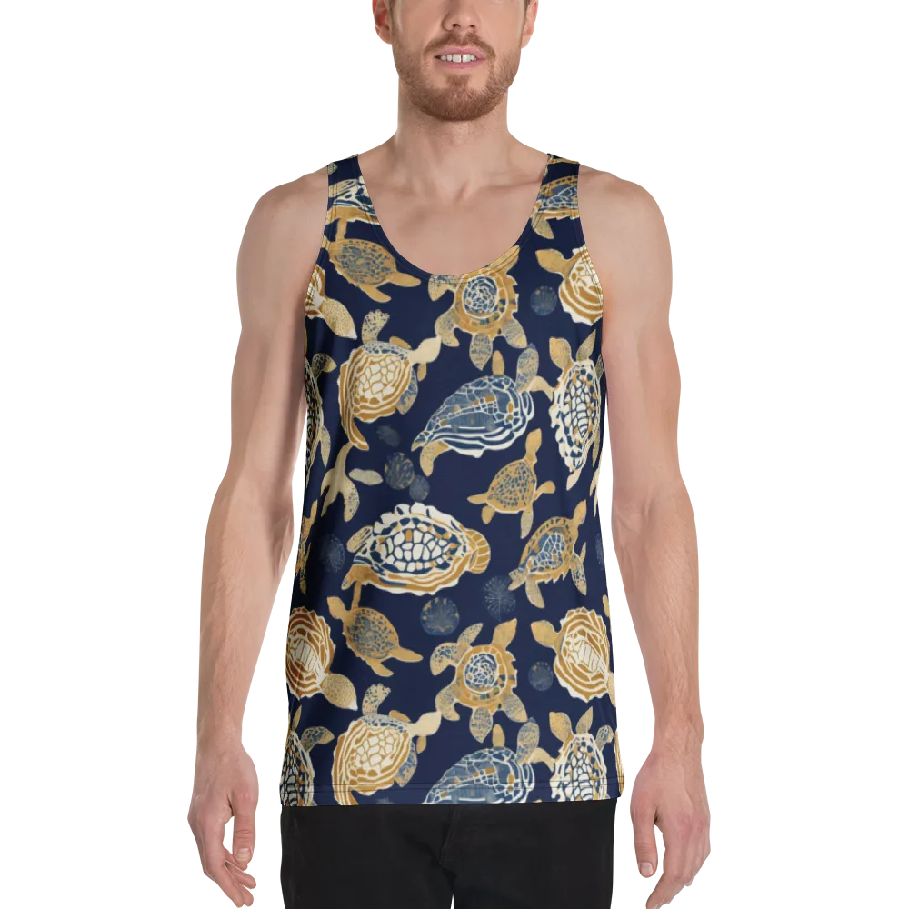 Navy Tidal Garden on Men's Tank Top — Front