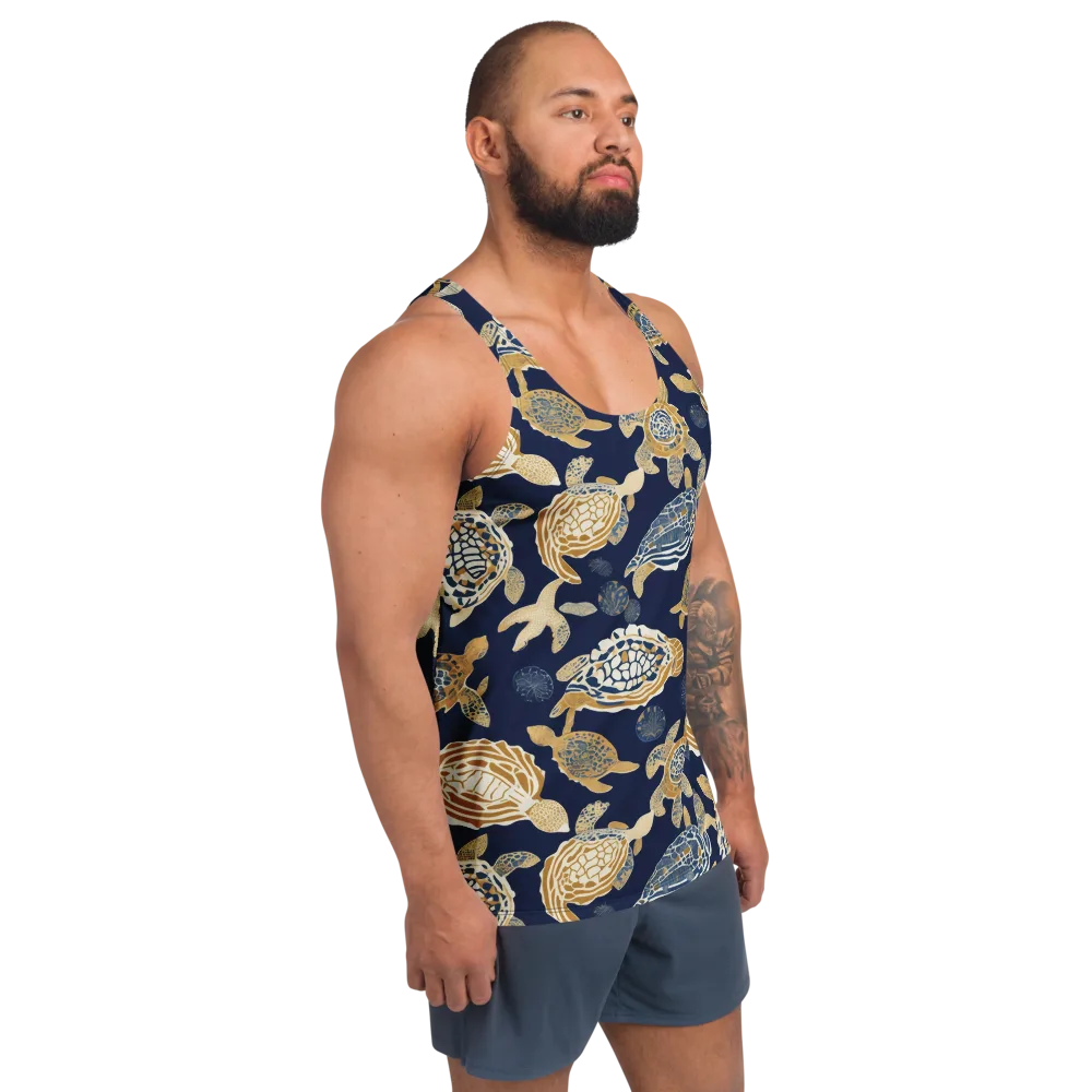 Navy Tidal Garden on Men's Tank Top — Right Front