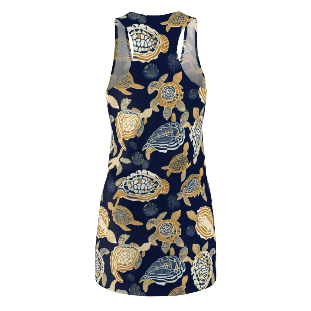 Navy Tidal Garden on Racerback Dress — Back