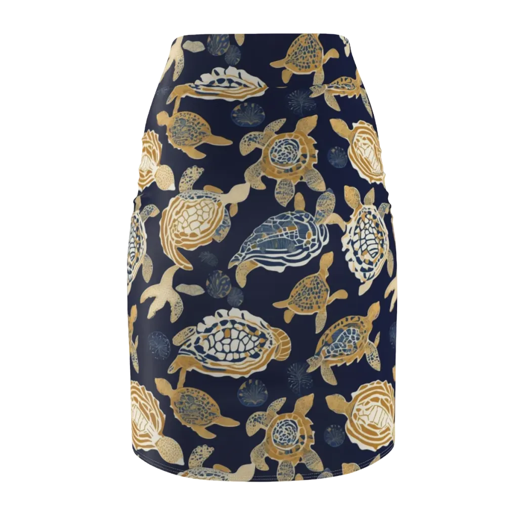 Navy Tidal Garden on Pencil Skirt — Back