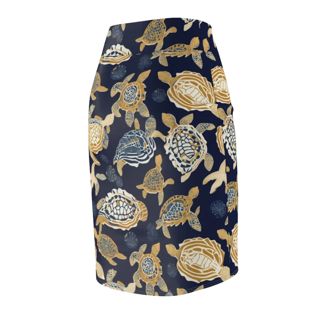Navy Tidal Garden on Pencil Skirt — Back Side