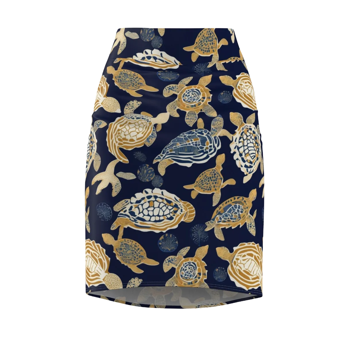 Navy Tidal Garden on Pencil Skirt — Front