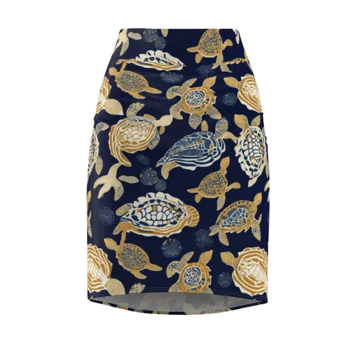 Navy Tidal Garden on a Pencil Skirt