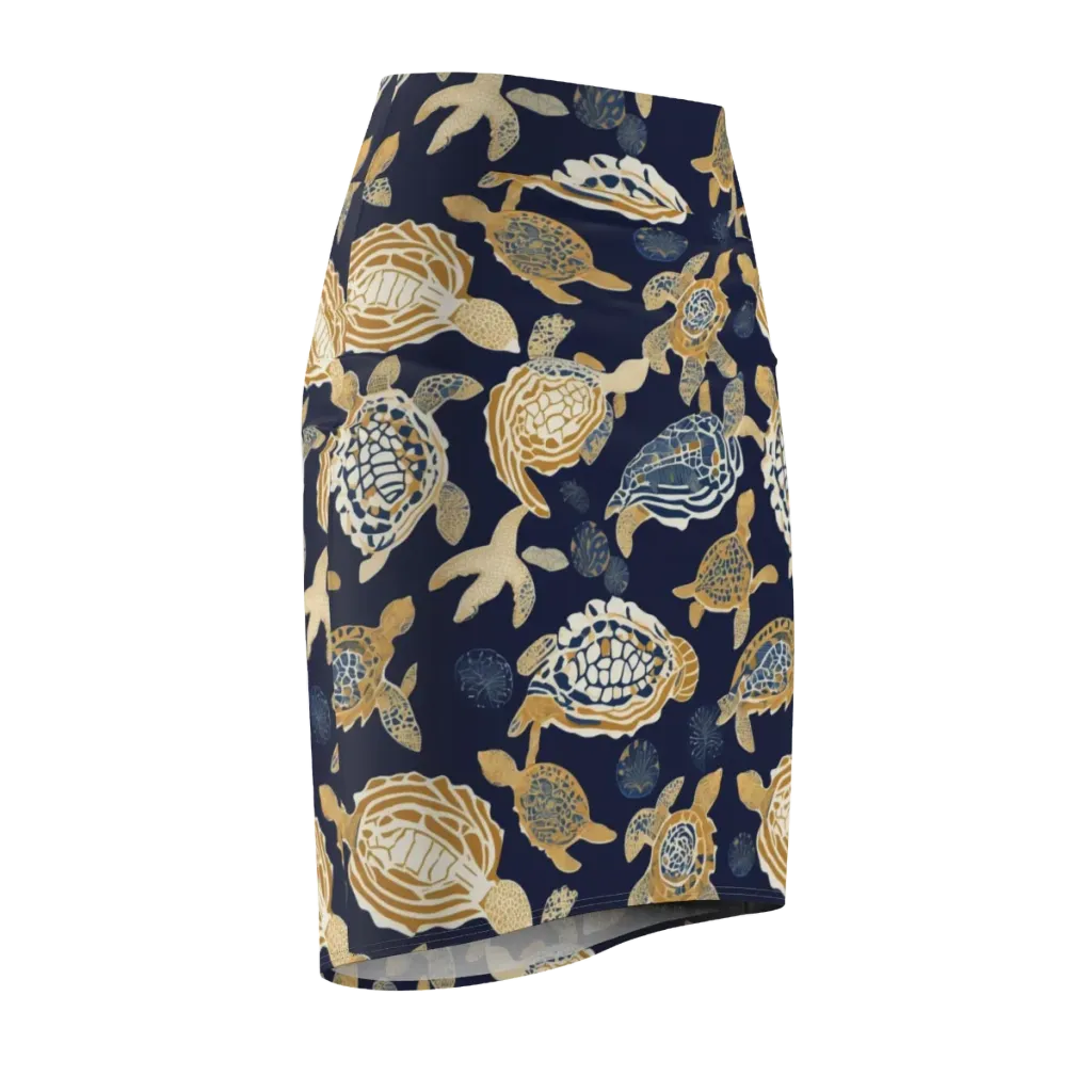 Navy Tidal Garden on Pencil Skirt — Front Side