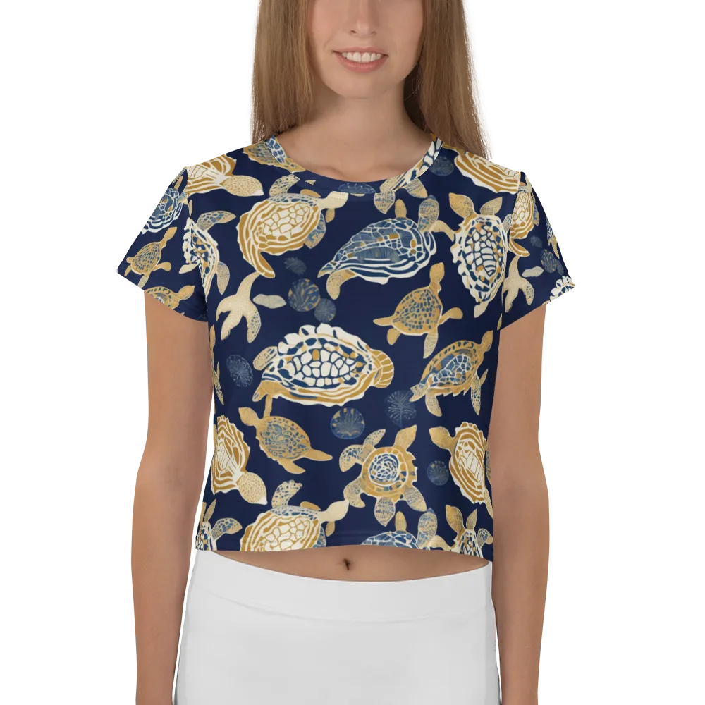 Navy Tidal Garden on Crop Tee — Front