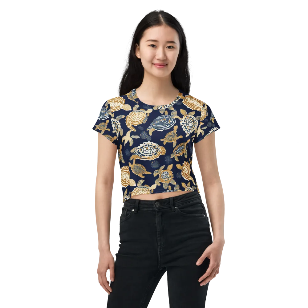 Navy Tidal Garden on Crop Tee — Front