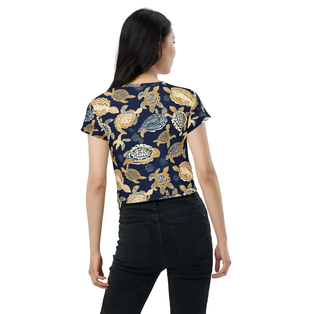 Navy Tidal Garden on Crop Tee — Back